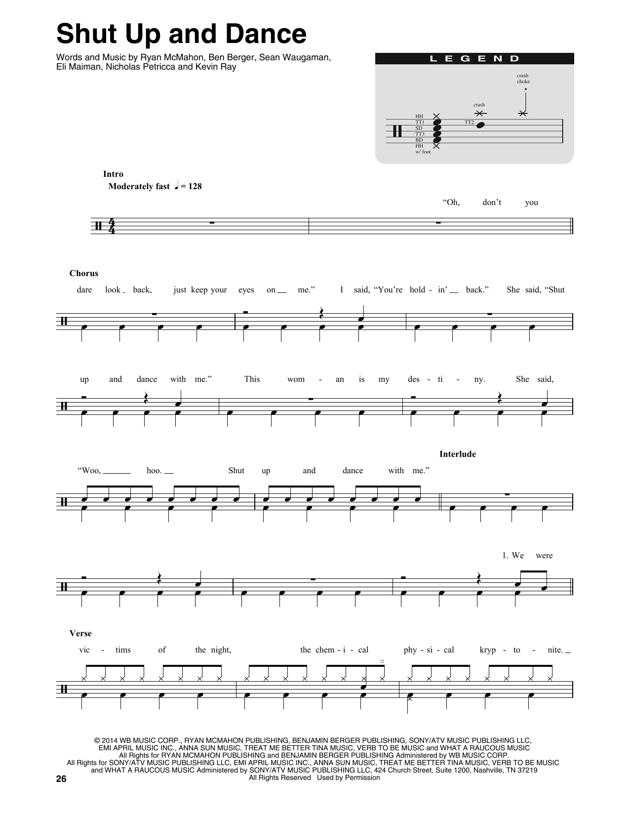 Walk The Moon "Shut Up And Dance" Sheet Music Notes ...