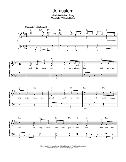 Preview Hubert Parry Jerusalem Classical sheet music, notes and chords for Piano, Vocal & Guitar (Right-Hand Melody), SKU: 18578 sheet music, piano notes, chords, guitar tabs, score, transpose, transcribe, how to play, guide, download, learn, tutorial, progression, song, artist, awards, billboard, mtv, vh1, tour, single, album, release
