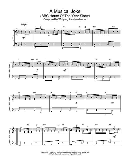Preview Wolfgang Amadeus Mozart A Musical Joke Classical sheet music, notes and chords for Piano, SKU: 18579 sheet music, piano notes, chords, guitar tabs, score, transpose, transcribe, how to play, guide, download, learn, tutorial, progression, song, artist, awards, billboard, mtv, vh1, tour, single, album, release