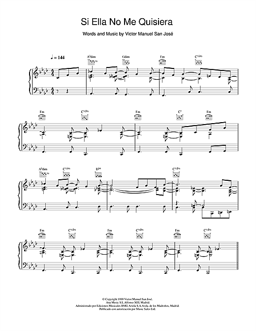 Preview Victor Manuel San José Si Ella No Me Quisiera Rock sheet music, notes and chords for Piano, Vocal & Guitar, SKU: 18597 sheet music, piano notes, chords, guitar tabs, score, transpose, transcribe, how to play, guide, download, learn, tutorial, progression, song, artist, awards, billboard, mtv, vh1, tour, single, album, release