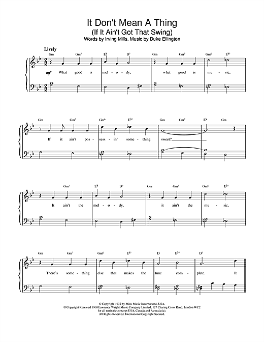 Preview Louis Armstrong It Don't Mean A Thing (If It Ain't Got That Swing) Jazz sheet music, notes and chords for Piano, Vocal & Guitar, SKU: 18624 sheet music, piano notes, chords, guitar tabs, score, transpose, transcribe, how to play, guide, download, learn, tutorial, progression, song, artist, awards, billboard, mtv, vh1, tour, single, album, release