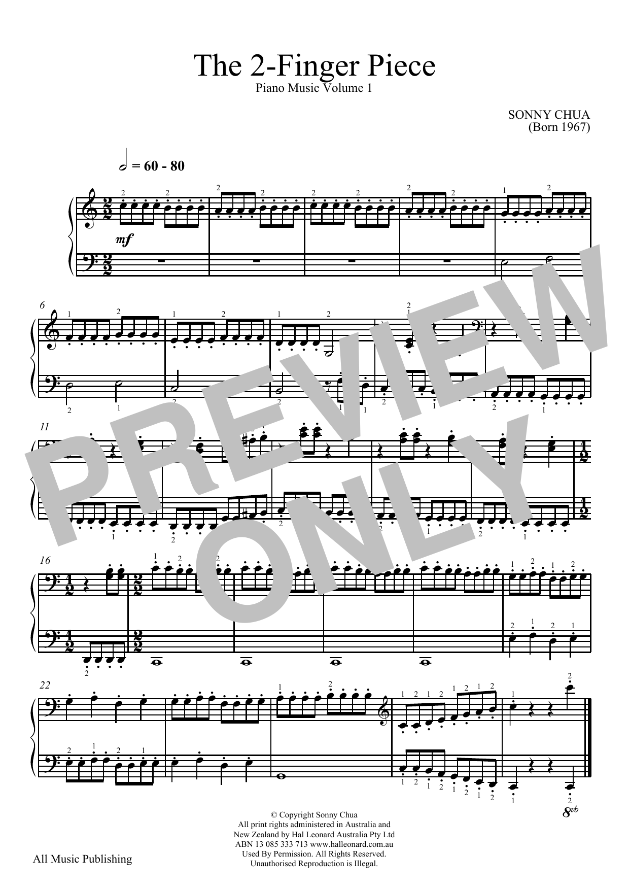 Preview Sonny Chua The 2 Finger Piece (From Piano Music Vol 1) Easy Listening sheet music, notes and chords for Piano, SKU: 186273 sheet music, piano notes, chords, guitar tabs, score, transpose, transcribe, how to play, guide, download, learn, tutorial, progression, song, artist, awards, billboard, mtv, vh1, tour, single, album, release