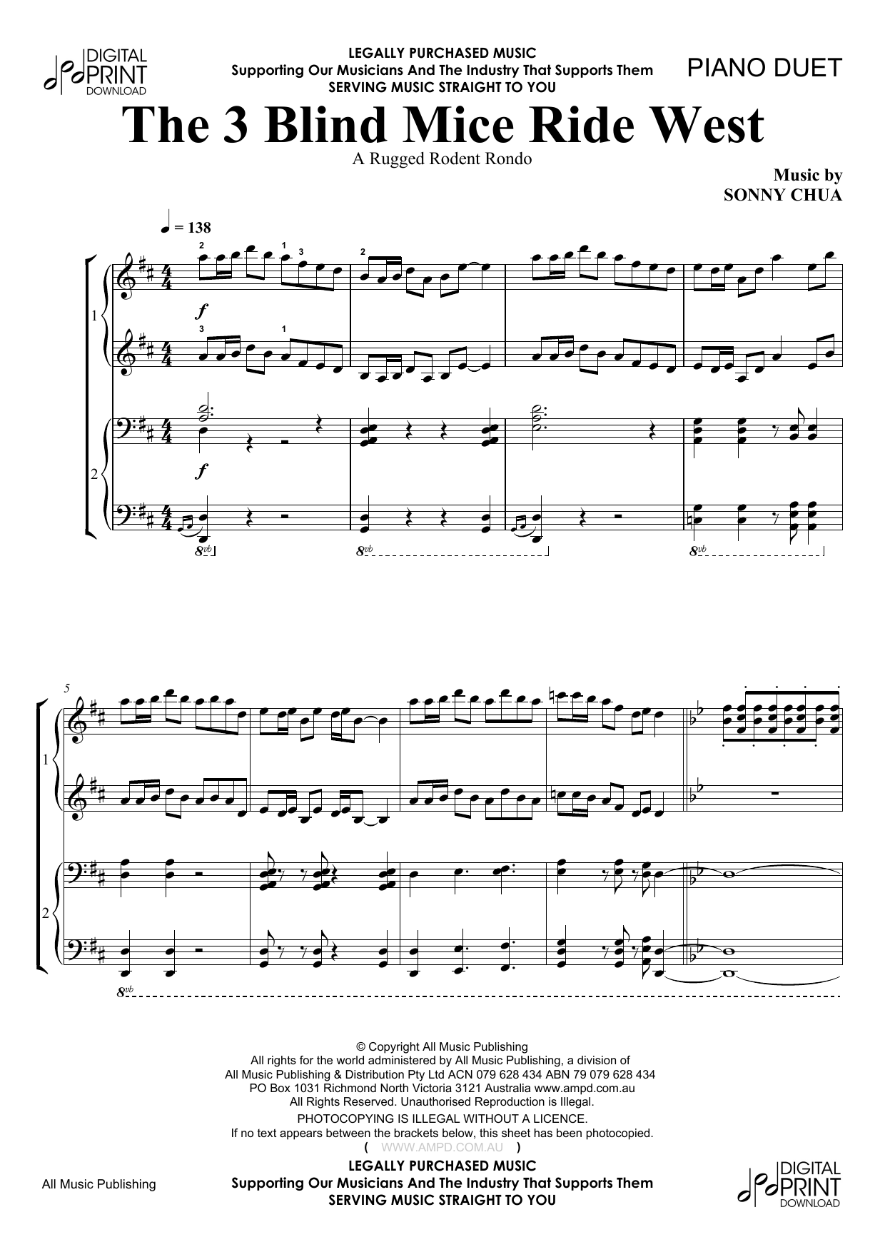 Preview Sonny Chua The 3 Blind Mice Ride West Easy Listening sheet music, notes and chords for Piano, SKU: 186308 sheet music, piano notes, chords, guitar tabs, score, transpose, transcribe, how to play, guide, download, learn, tutorial, progression, song, artist, awards, billboard, mtv, vh1, tour, single, album, release