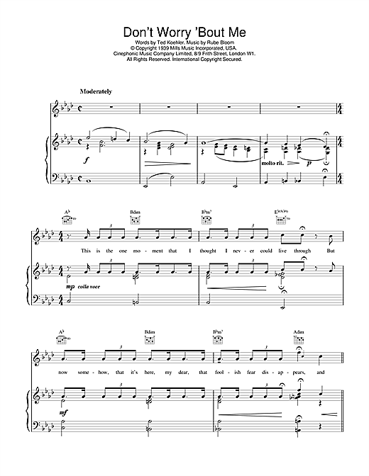Preview Rube Bloom Don't Worry 'Bout Me Jazz sheet music, notes and chords for Piano, SKU: 18650 sheet music, piano notes, chords, guitar tabs, score, transpose, transcribe, how to play, guide, download, learn, tutorial, progression, song, artist, awards, billboard, mtv, vh1, tour, single, album, release