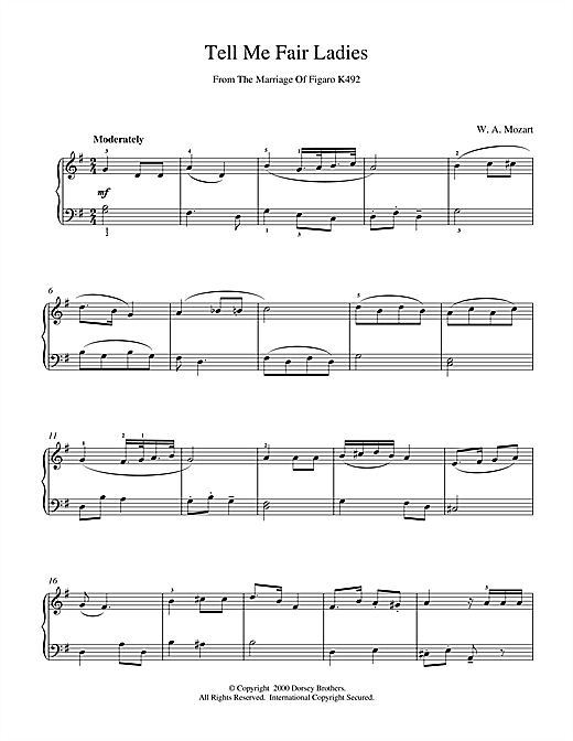 Preview Wolfgang Amadeus Mozart Tell Me Fair Ladies Classical sheet music, notes and chords for Piano, SKU: 18682 sheet music, piano notes, chords, guitar tabs, score, transpose, transcribe, how to play, guide, download, learn, tutorial, progression, song, artist, awards, billboard, mtv, vh1, tour, single, album, release