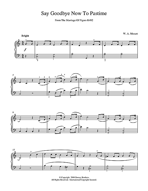 Preview Wolfgang Amadeus Mozart Say Goodbye Now To Pastime From The Marriage Of Figaro K492 Classical sheet music, notes and chords for Piano, SKU: 18688 sheet music, piano notes, chords, guitar tabs, score, transpose, transcribe, how to play, guide, download, learn, tutorial, progression, song, artist, awards, billboard, mtv, vh1, tour, single, album, release