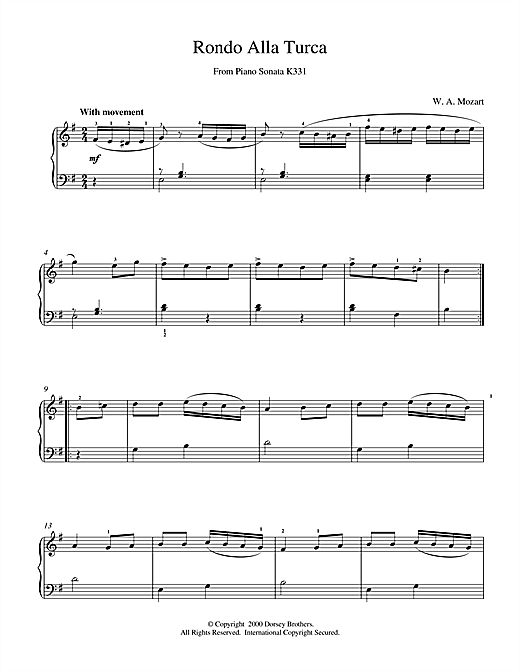Preview Wolfgang Amadeus Mozart Rondo Alla Turca, from the Piano Sonata A Major, K331 Classical sheet music, notes and chords for Piano, SKU: 18690 sheet music, piano notes, chords, guitar tabs, score, transpose, transcribe, how to play, guide, download, learn, tutorial, progression, song, artist, awards, billboard, mtv, vh1, tour, single, album, release