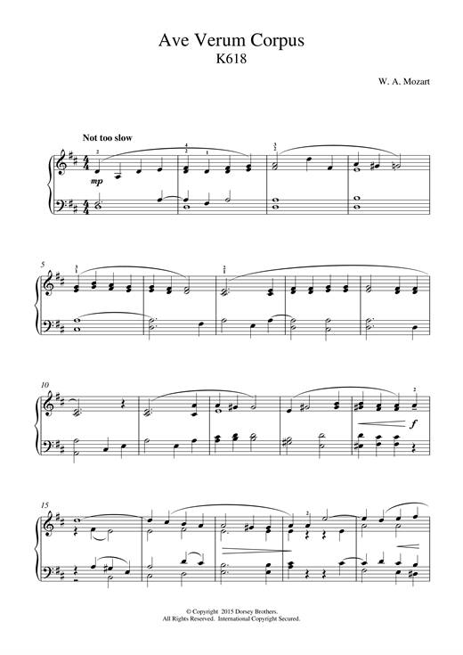 Preview Wolfgang Amadeus Mozart Ave Verum Corpus, K618 Classical sheet music, notes and chords for Piano, SKU: 18715 sheet music, piano notes, chords, guitar tabs, score, transpose, transcribe, how to play, guide, download, learn, tutorial, progression, song, artist, awards, billboard, mtv, vh1, tour, single, album, release