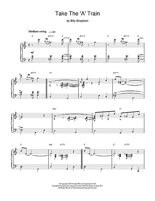 Preview Billy Strayhorn Take The 'A' Train Jazz sheet music, notes and chords for Piano, SKU: 18731 sheet music, piano notes, chords, guitar tabs, score, transpose, transcribe, how to play, guide, download, learn, tutorial, progression, song, artist, awards, billboard, mtv, vh1, tour, single, album, release