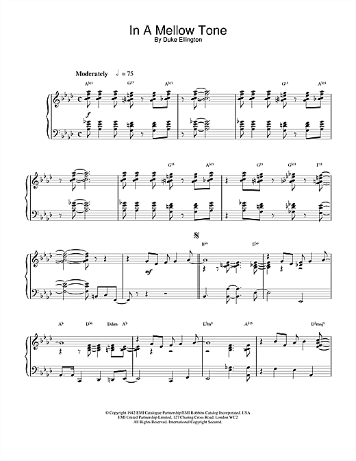 Preview Duke Ellington In A Mellow Tone Jazz sheet music, notes and chords for Piano, SKU: 18733 sheet music, piano notes, chords, guitar tabs, score, transpose, transcribe, how to play, guide, download, learn, tutorial, progression, song, artist, awards, billboard, mtv, vh1, tour, single, album, release