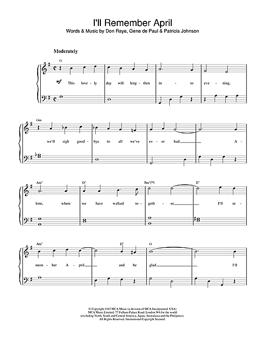 Preview Frank Sinatra I'll Remember April Jazz sheet music, notes and chords for Piano, SKU: 18736 sheet music, piano notes, chords, guitar tabs, score, transpose, transcribe, how to play, guide, download, learn, tutorial, progression, song, artist, awards, billboard, mtv, vh1, tour, single, album, release