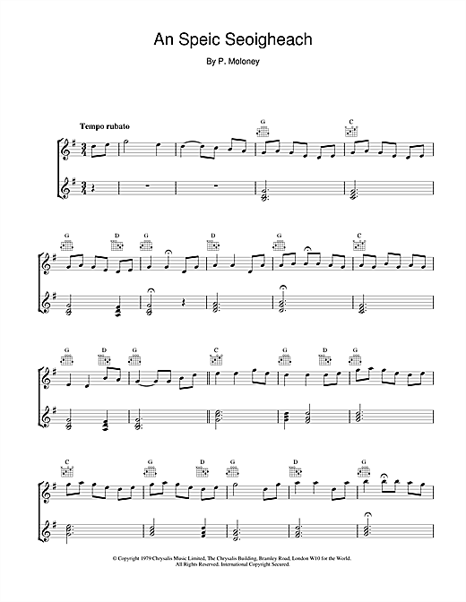 Preview The Chieftains An Speic Seoigheach Folk sheet music, notes and chords for Piano, Vocal & Guitar (Right-Hand Melody), SKU: 18754 sheet music, piano notes, chords, guitar tabs, score, transpose, transcribe, how to play, guide, download, learn, tutorial, progression, song, artist, awards, billboard, mtv, vh1, tour, single, album, release