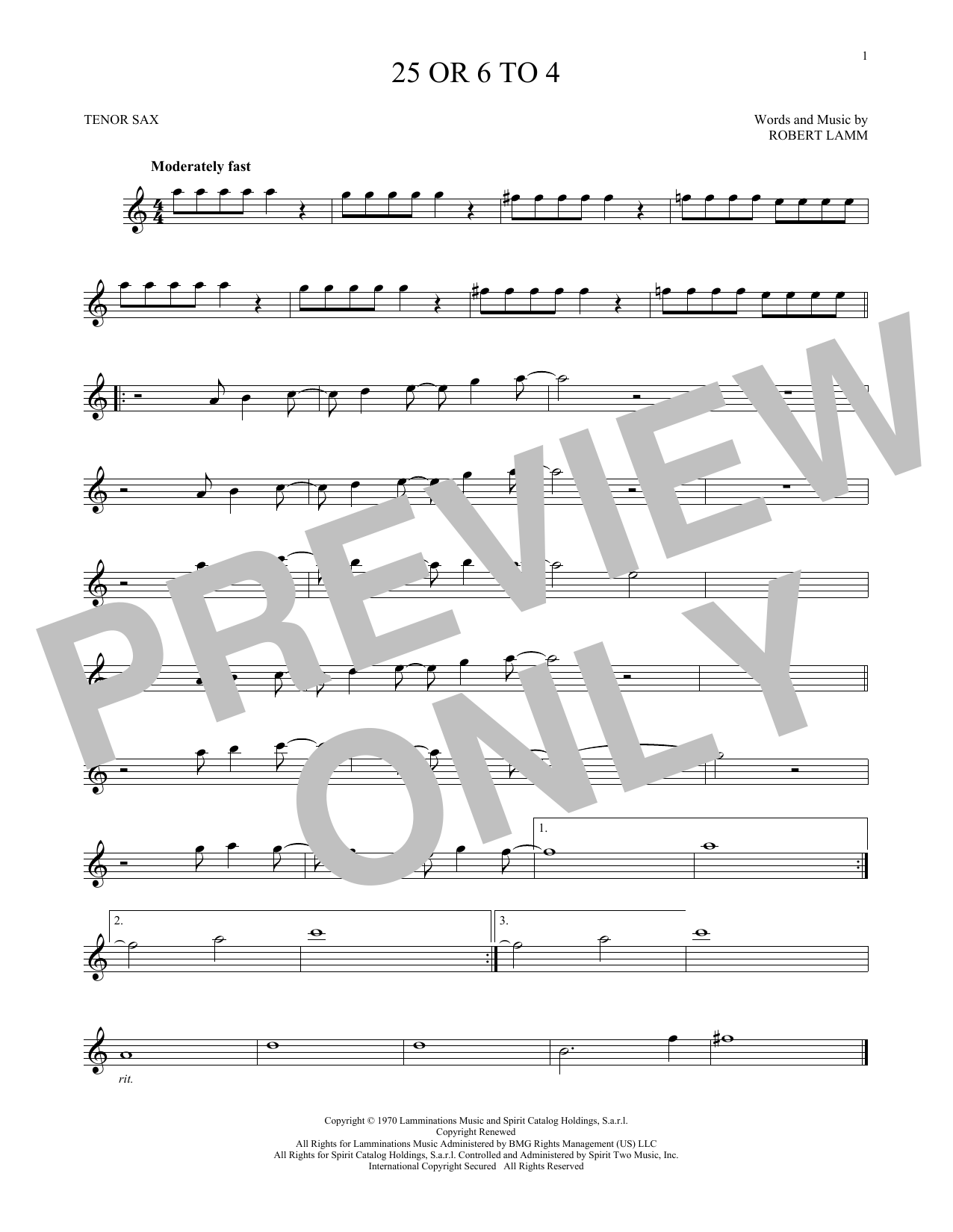 Preview Chicago 25 Or 6 To 4 Rock sheet music, notes and chords for Tenor Saxophone, SKU: 187576 sheet music, piano notes, chords, guitar tabs, score, transpose, transcribe, how to play, guide, download, learn, tutorial, progression, song, artist, awards, billboard, mtv, vh1, tour, single, album, release