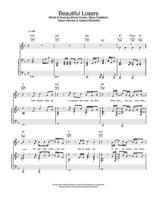 Preview Ocean Colour Scene Beautiful Losers Rock sheet music, notes and chords for Piano, Vocal & Guitar (Right-Hand Melody), SKU: 18761 sheet music, piano notes, chords, guitar tabs, score, transpose, transcribe, how to play, guide, download, learn, tutorial, progression, song, artist, awards, billboard, mtv, vh1, tour, single, album, release