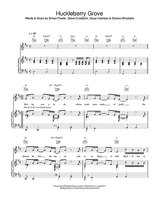 Preview Ocean Colour Scene Huckleberry Grove Rock sheet music, notes and chords for Piano, Vocal & Guitar (Right-Hand Melody), SKU: 18768 sheet music, piano notes, chords, guitar tabs, score, transpose, transcribe, how to play, guide, download, learn, tutorial, progression, song, artist, awards, billboard, mtv, vh1, tour, single, album, release