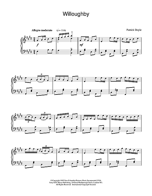 Preview Patrick Doyle Willoughby (from Sense And Sensibility) Film and TV sheet music, notes and chords for Piano, SKU: 18776 sheet music, piano notes, chords, guitar tabs, score, transpose, transcribe, how to play, guide, download, learn, tutorial, progression, song, artist, awards, billboard, mtv, vh1, tour, single, album, release