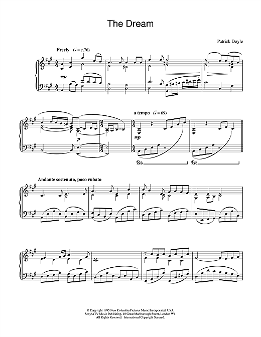 Preview Patrick Doyle The Dreame (from Sense And Sensibility) Film and TV sheet music, notes and chords for Piano, SKU: 18777 sheet music, piano notes, chords, guitar tabs, score, transpose, transcribe, how to play, guide, download, learn, tutorial, progression, song, artist, awards, billboard, mtv, vh1, tour, single, album, release