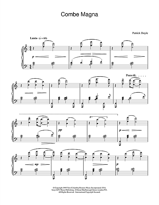 Preview Patrick Doyle Combe Magna (from Sense And Sensibility) Film and TV sheet music, notes and chords for Piano, SKU: 18779 sheet music, piano notes, chords, guitar tabs, score, transpose, transcribe, how to play, guide, download, learn, tutorial, progression, song, artist, awards, billboard, mtv, vh1, tour, single, album, release