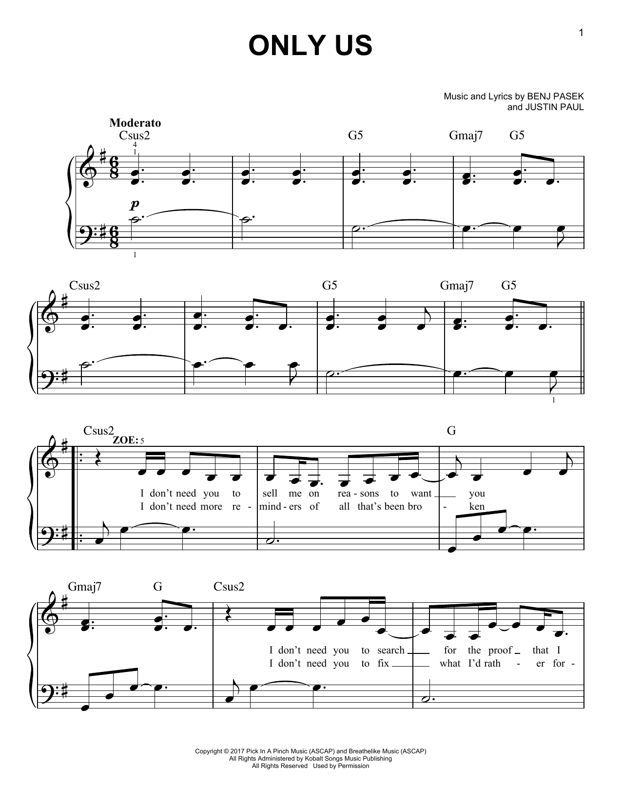 Preview Pasek & Paul Only Us (from Dear Evan Hansen) Musical/Show sheet music, notes and chords for Easy Piano, SKU: 187834 sheet music, piano notes, chords, guitar tabs, score, transpose, transcribe, how to play, guide, download, learn, tutorial, progression, song, artist, awards, billboard, mtv, vh1, tour, single, album, release