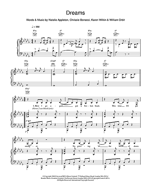Preview All Saints Dreams R & B sheet music, notes and chords for Piano, Vocal & Guitar, SKU: 18803 sheet music, piano notes, chords, guitar tabs, score, transpose, transcribe, how to play, guide, download, learn, tutorial, progression, song, artist, awards, billboard, mtv, vh1, tour, single, album, release