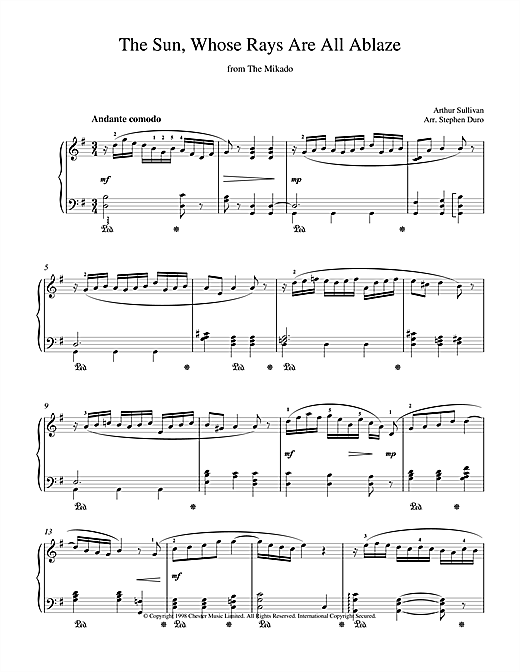 Preview Gilbert & Sullivan The Sun Whose Rays Are All Ablaze (from The Mikado) Classical sheet music, notes and chords for Piano, SKU: 18814 sheet music, piano notes, chords, guitar tabs, score, transpose, transcribe, how to play, guide, download, learn, tutorial, progression, song, artist, awards, billboard, mtv, vh1, tour, single, album, release