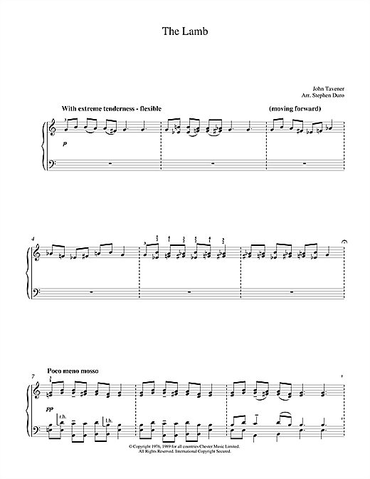 Preview John Tavener The Lamb Post-1900 sheet music, notes and chords for Piano, SKU: 18819 sheet music, piano notes, chords, guitar tabs, score, transpose, transcribe, how to play, guide, download, learn, tutorial, progression, song, artist, awards, billboard, mtv, vh1, tour, single, album, release
