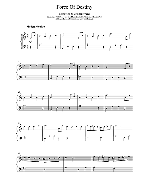 Preview Giuseppe Verdi Force Of Destiny Classical sheet music, notes and chords for Piano, SKU: 18845 sheet music, piano notes, chords, guitar tabs, score, transpose, transcribe, how to play, guide, download, learn, tutorial, progression, song, artist, awards, billboard, mtv, vh1, tour, single, album, release