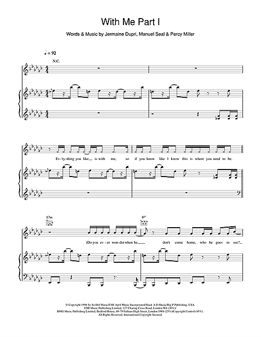 Preview Destiny's Child With Me Part 1 R & B sheet music, notes and chords for Piano, Vocal & Guitar, SKU: 18861 sheet music, piano notes, chords, guitar tabs, score, transpose, transcribe, how to play, guide, download, learn, tutorial, progression, song, artist, awards, billboard, mtv, vh1, tour, single, album, release