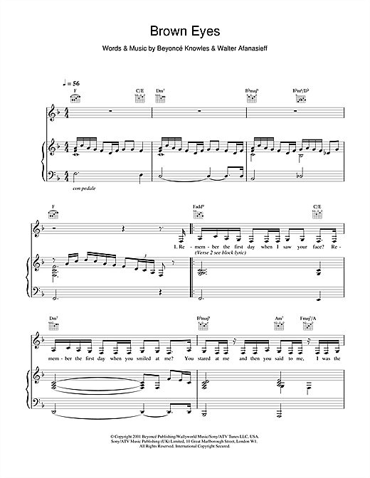Preview Destiny's Child Brown Eyes R & B sheet music, notes and chords for Piano, Vocal & Guitar, SKU: 18900 sheet music, piano notes, chords, guitar tabs, score, transpose, transcribe, how to play, guide, download, learn, tutorial, progression, song, artist, awards, billboard, mtv, vh1, tour, single, album, release