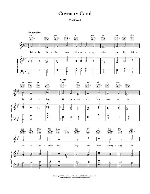 Preview Christmas Carol Coventry Carol Christmas sheet music, notes and chords for Piano & Vocal, SKU: 18902 sheet music, piano notes, chords, guitar tabs, score, transpose, transcribe, how to play, guide, download, learn, tutorial, progression, song, artist, awards, billboard, mtv, vh1, tour, single, album, release