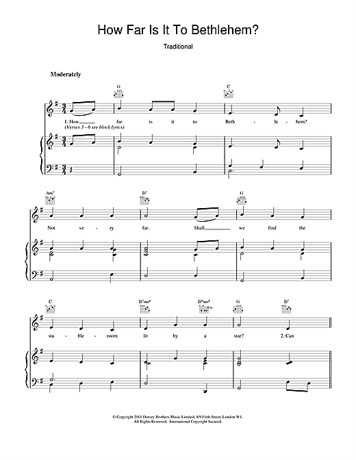 Preview Christmas Carol How Far Is It To Bethlehem? Christmas sheet music, notes and chords for Piano & Vocal, SKU: 18903 sheet music, piano notes, chords, guitar tabs, score, transpose, transcribe, how to play, guide, download, learn, tutorial, progression, song, artist, awards, billboard, mtv, vh1, tour, single, album, release
