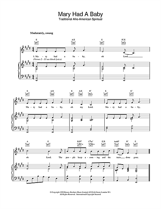 Preview Christmas Carol Mary Had A Baby Christmas sheet music, notes and chords for Piano & Vocal, SKU: 18909 sheet music, piano notes, chords, guitar tabs, score, transpose, transcribe, how to play, guide, download, learn, tutorial, progression, song, artist, awards, billboard, mtv, vh1, tour, single, album, release