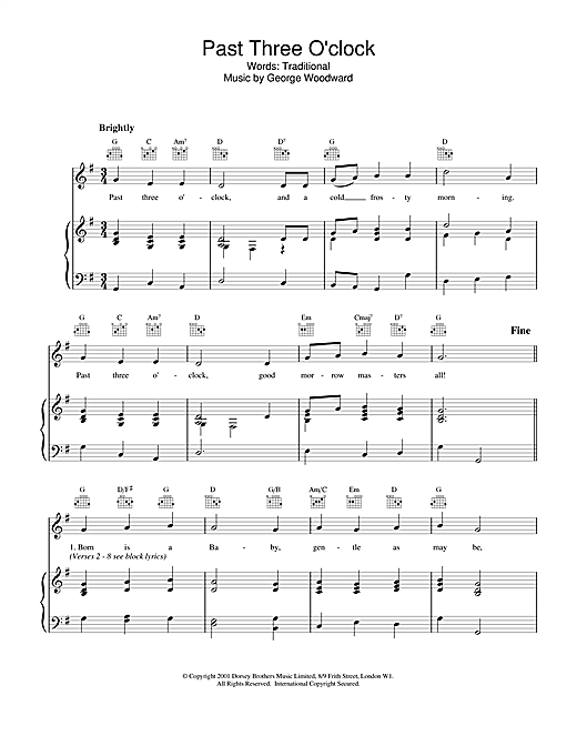 Preview Christmas Carol Past Three O'Clock Christmas sheet music, notes and chords for Piano & Vocal, SKU: 18910 sheet music, piano notes, chords, guitar tabs, score, transpose, transcribe, how to play, guide, download, learn, tutorial, progression, song, artist, awards, billboard, mtv, vh1, tour, single, album, release