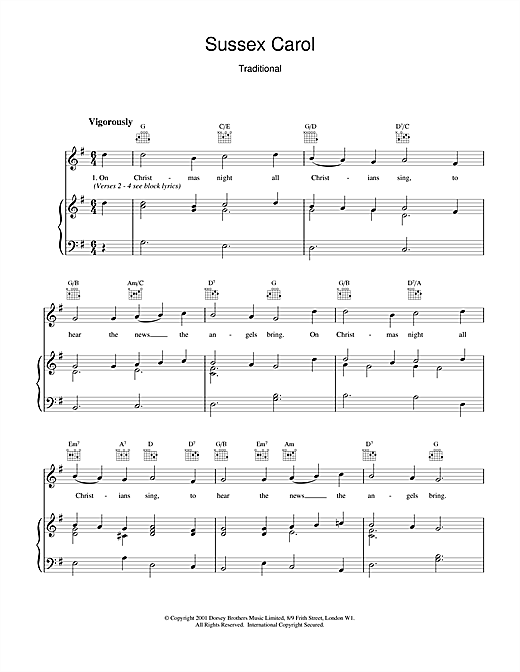 Preview Christmas Carol Sussex Carol Christmas sheet music, notes and chords for Piano & Vocal, SKU: 18919 sheet music, piano notes, chords, guitar tabs, score, transpose, transcribe, how to play, guide, download, learn, tutorial, progression, song, artist, awards, billboard, mtv, vh1, tour, single, album, release