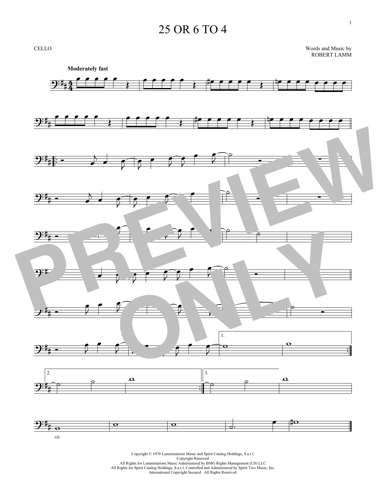 Preview Chicago 25 Or 6 To 4 Rock sheet music, notes and chords for Cello, SKU: 189214 sheet music, piano notes, chords, guitar tabs, score, transpose, transcribe, how to play, guide, download, learn, tutorial, progression, song, artist, awards, billboard, mtv, vh1, tour, single, album, release