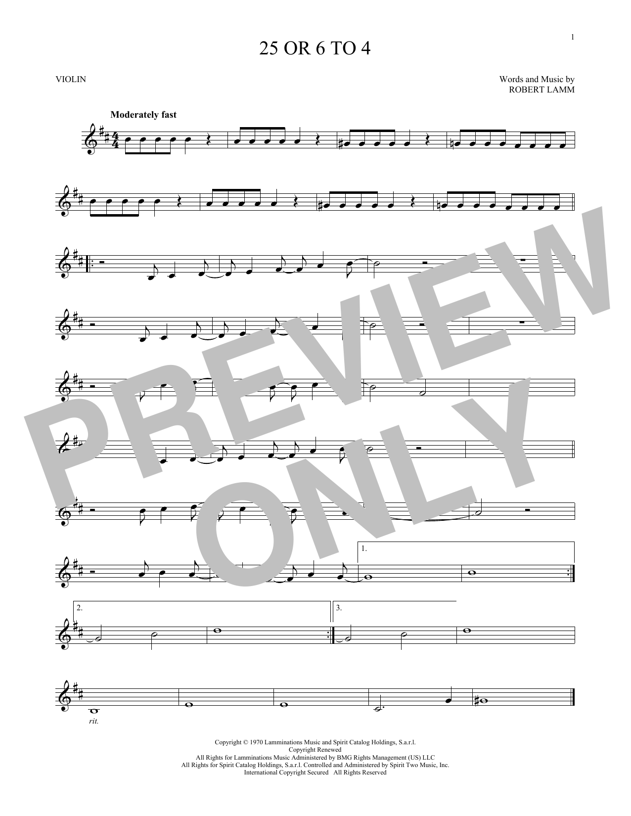 Preview Chicago 25 Or 6 To 4 Rock sheet music, notes and chords for Violin, SKU: 189215 sheet music, piano notes, chords, guitar tabs, score, transpose, transcribe, how to play, guide, download, learn, tutorial, progression, song, artist, awards, billboard, mtv, vh1, tour, single, album, release