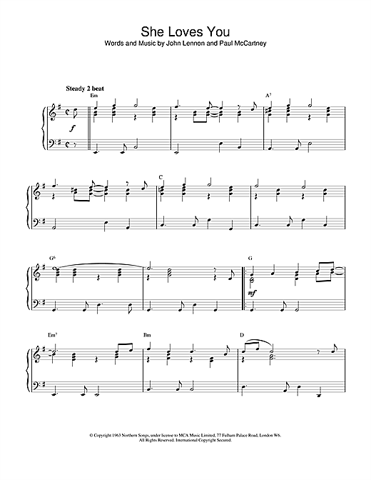 Preview The Beatles She Loves You Rock sheet music, notes and chords for Piano, SKU: 18929 sheet music, piano notes, chords, guitar tabs, score, transpose, transcribe, how to play, guide, download, learn, tutorial, progression, song, artist, awards, billboard, mtv, vh1, tour, single, album, release