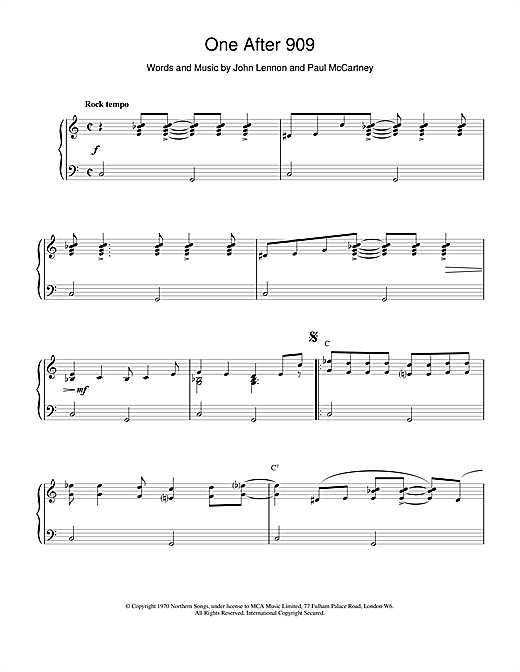 Preview The Beatles One After 909 Rock sheet music, notes and chords for Piano, SKU: 18931 sheet music, piano notes, chords, guitar tabs, score, transpose, transcribe, how to play, guide, download, learn, tutorial, progression, song, artist, awards, billboard, mtv, vh1, tour, single, album, release