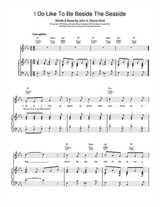 Preview John Glover-Kind I Do Like To Be Beside The Seaside Classics sheet music, notes and chords for Piano, Vocal & Guitar (Right-Hand Melody), SKU: 18952 sheet music, piano notes, chords, guitar tabs, score, transpose, transcribe, how to play, guide, download, learn, tutorial, progression, song, artist, awards, billboard, mtv, vh1, tour, single, album, release
