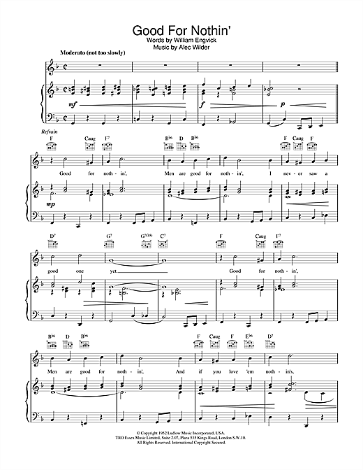 Preview William; Wilder, Alec Engvick Good For Nothin' Musicals sheet music, notes and chords for Piano, Vocal & Guitar (Right-Hand Melody), SKU: 18961 sheet music, piano notes, chords, guitar tabs, score, transpose, transcribe, how to play, guide, download, learn, tutorial, progression, song, artist, awards, billboard, mtv, vh1, tour, single, album, release