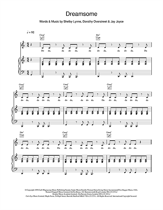 Preview Shelby Lynne Dreamsome (from Bridget Jones's Diary) Rock sheet music, notes and chords for Piano, Vocal & Guitar, SKU: 18978 sheet music, piano notes, chords, guitar tabs, score, transpose, transcribe, how to play, guide, download, learn, tutorial, progression, song, artist, awards, billboard, mtv, vh1, tour, single, album, release