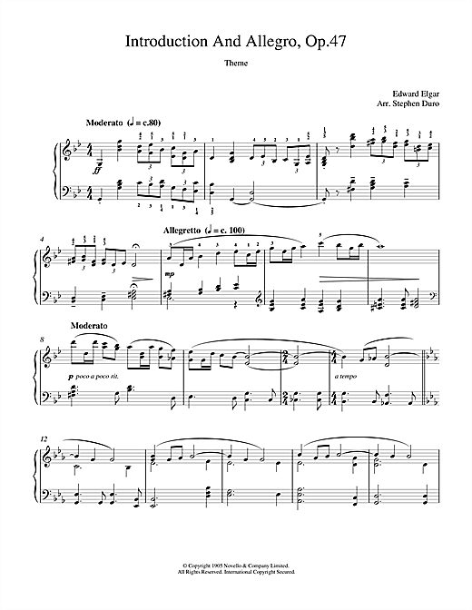 Preview Edward Elgar Introduction And Allegro opus 47 Classical sheet music, notes and chords for Piano, SKU: 18982 sheet music, piano notes, chords, guitar tabs, score, transpose, transcribe, how to play, guide, download, learn, tutorial, progression, song, artist, awards, billboard, mtv, vh1, tour, single, album, release