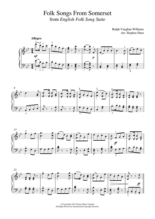 Preview Ralph Vaughan Williams Folk Songs From Somerset from English Folk Song Suite Classical sheet music, notes and chords for Piano, SKU: 18983 sheet music, piano notes, chords, guitar tabs, score, transpose, transcribe, how to play, guide, download, learn, tutorial, progression, song, artist, awards, billboard, mtv, vh1, tour, single, album, release