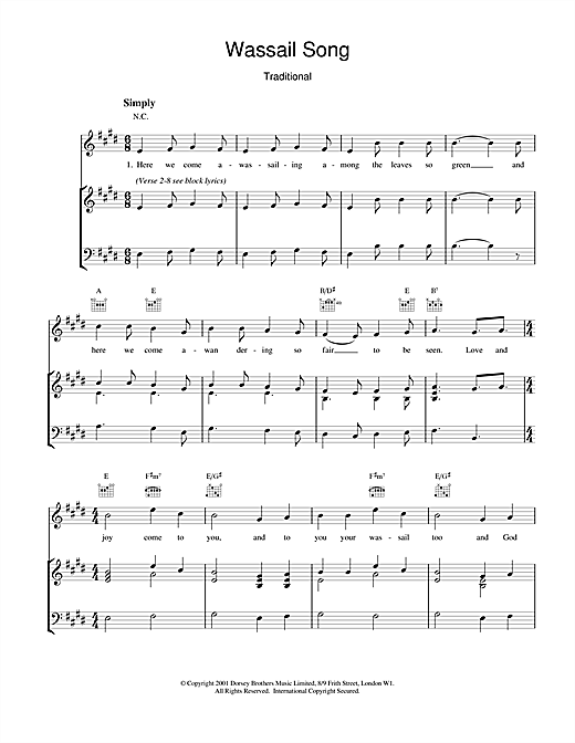 Preview Christmas Carol Wassail Song Christmas sheet music, notes and chords for Piano & Vocal, SKU: 18997 sheet music, piano notes, chords, guitar tabs, score, transpose, transcribe, how to play, guide, download, learn, tutorial, progression, song, artist, awards, billboard, mtv, vh1, tour, single, album, release