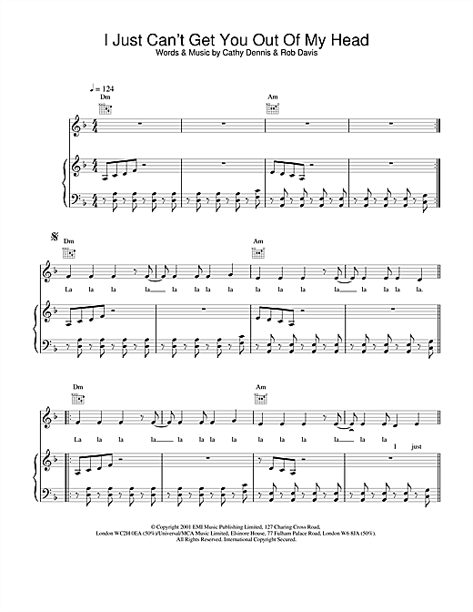 Preview Kylie Minogue Can't Get You Out Of My Head Pop sheet music, notes and chords for Piano, Vocal & Guitar, SKU: 18999 sheet music, piano notes, chords, guitar tabs, score, transpose, transcribe, how to play, guide, download, learn, tutorial, progression, song, artist, awards, billboard, mtv, vh1, tour, single, album, release