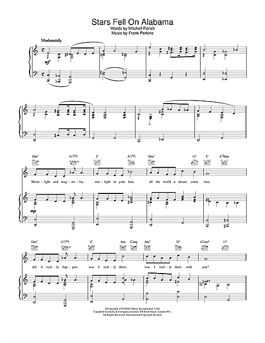 Preview Louis Armstrong Stars Fell On Alabama Jazz sheet music, notes and chords for Piano, Vocal & Guitar (Right-Hand Melody), SKU: 19007 sheet music, piano notes, chords, guitar tabs, score, transpose, transcribe, how to play, guide, download, learn, tutorial, progression, song, artist, awards, billboard, mtv, vh1, tour, single, album, release