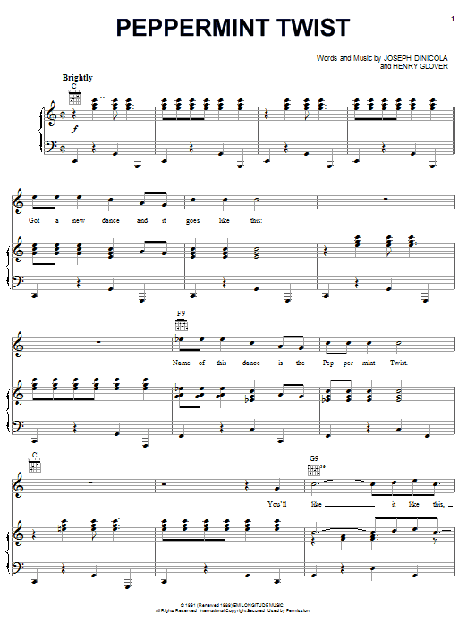Preview Joey Dee & The Starliters Peppermint Twist Rock sheet music, notes and chords for Piano, Vocal & Guitar (Right-Hand Melody), SKU: 19017 sheet music, piano notes, chords, guitar tabs, score, transpose, transcribe, how to play, guide, download, learn, tutorial, progression, song, artist, awards, billboard, mtv, vh1, tour, single, album, release
