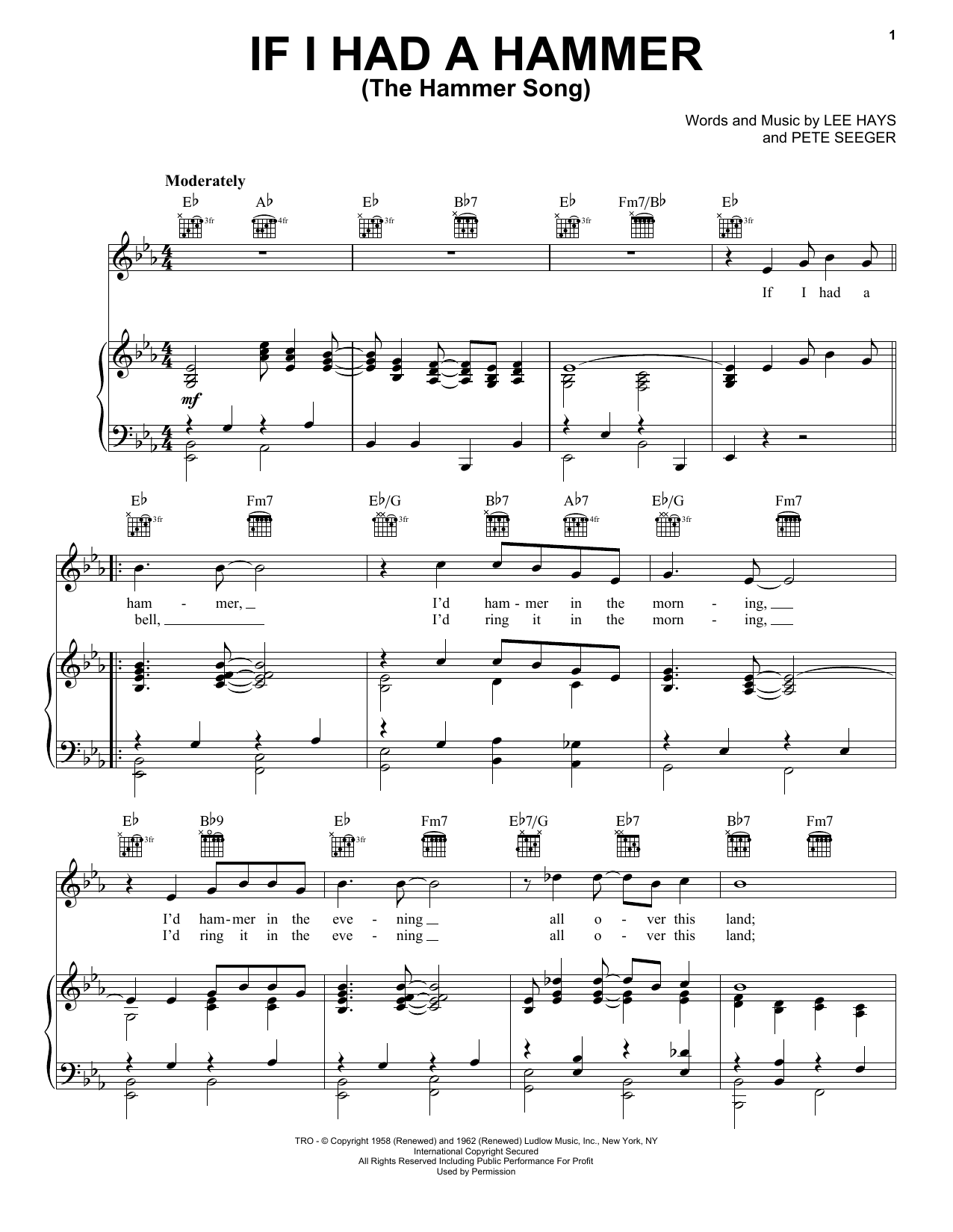 Preview Peter, Paul & Mary If I Had A Hammer (The Hammer Song) Pop sheet music, notes and chords for Piano, Vocal & Guitar (Right-Hand Melody), SKU: 19018 sheet music, piano notes, chords, guitar tabs, score, transpose, transcribe, how to play, guide, download, learn, tutorial, progression, song, artist, awards, billboard, mtv, vh1, tour, single, album, release