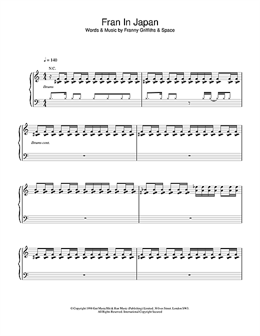 Preview Space Fran In Japan Rock sheet music, notes and chords for Piano, Vocal & Guitar (Right-Hand Melody), SKU: 19030 sheet music, piano notes, chords, guitar tabs, score, transpose, transcribe, how to play, guide, download, learn, tutorial, progression, song, artist, awards, billboard, mtv, vh1, tour, single, album, release