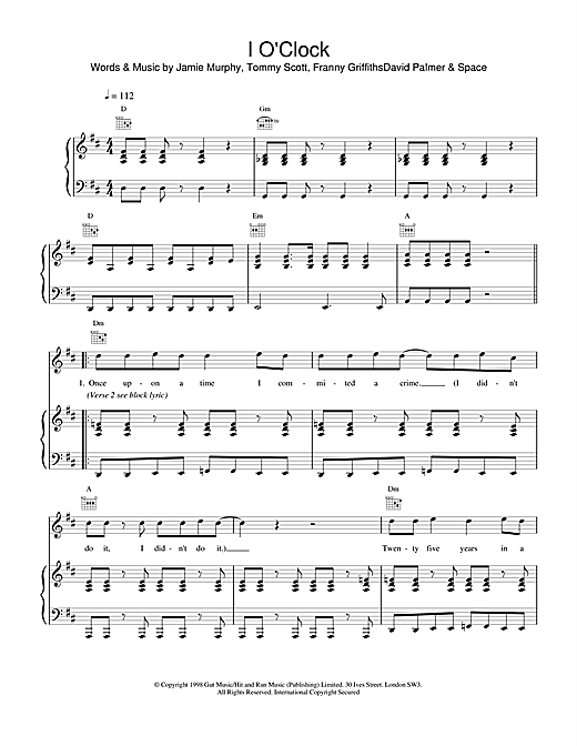 Preview Space I O'Clock Rock sheet music, notes and chords for Piano, Vocal & Guitar, SKU: 19031 sheet music, piano notes, chords, guitar tabs, score, transpose, transcribe, how to play, guide, download, learn, tutorial, progression, song, artist, awards, billboard, mtv, vh1, tour, single, album, release